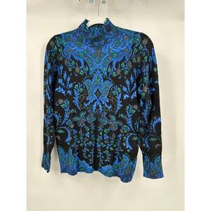 Chicos Womens Moody Boho Mock Neck Top Size‎ 0 US S Blue Green Baroque